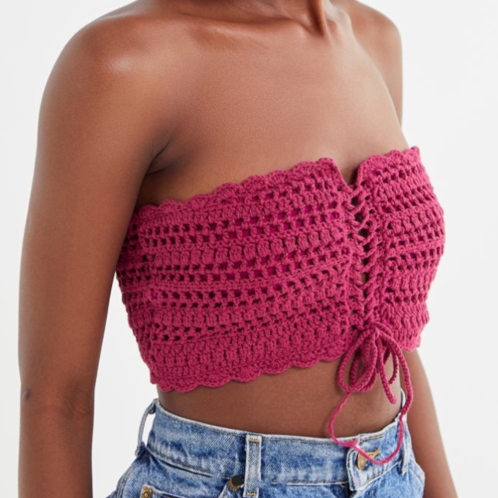 NEW UO Rose Courtney Crochet Tie-Front Bandeau Top
